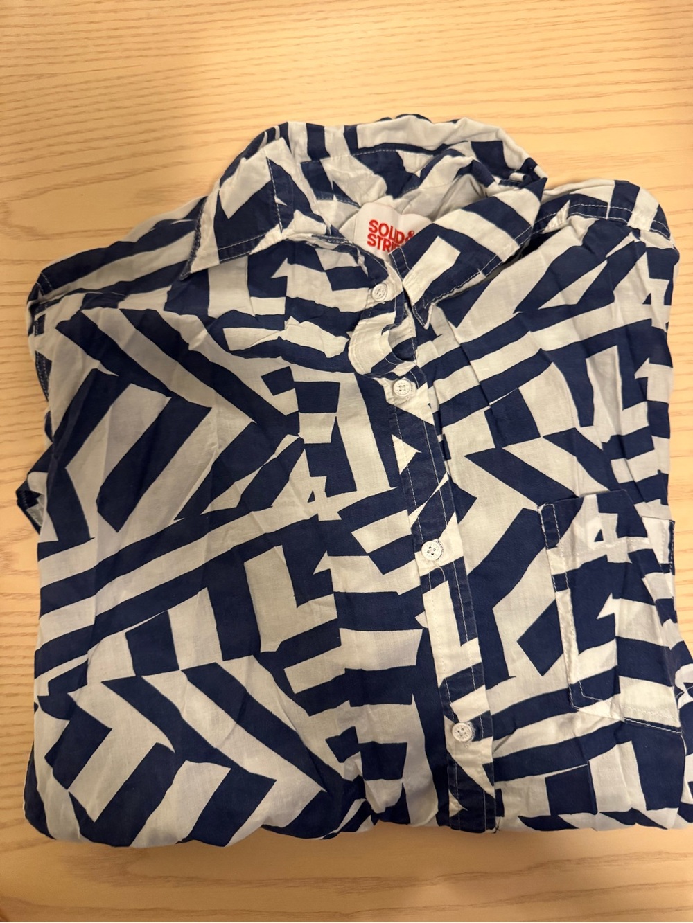 SOLID & STRIPED Navy and White Geometric Button-Down Shirt